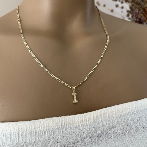 XUPING TAŞLI HARF KOLYE (I) 14 AYAR GÖRÜNÜMLÜ