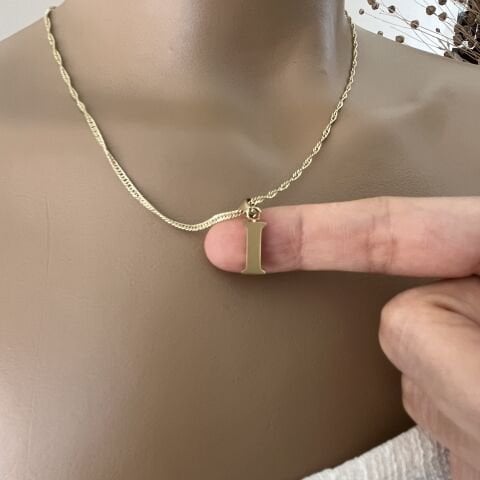 XUPING TAŞSIZ HARF KOLYE (I) 14 AYAR GÖRÜNÜMLÜ