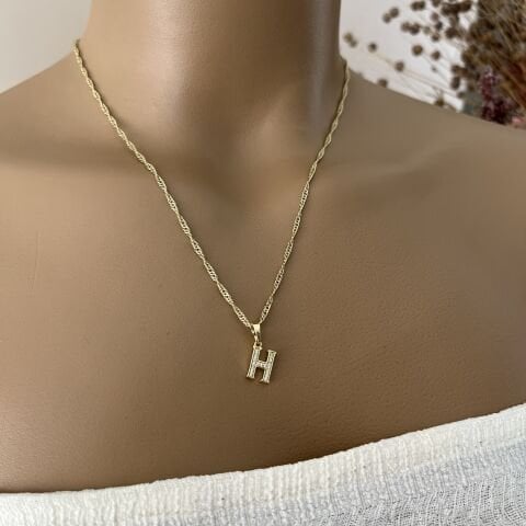 XUPING TAŞLI HARF KOLYE (H) 14 AYAR GÖRÜNÜMLÜ