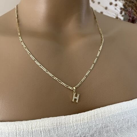 XUPING TAŞLI HARF KOLYE (H) 14 AYAR GÖRÜNÜMLÜ