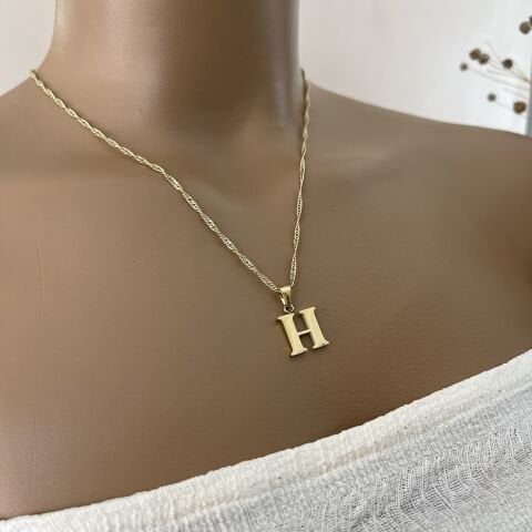 XUPING TAŞSIZ HARF KOLYE (H) 14 AYAR GÖRÜNÜMLÜ