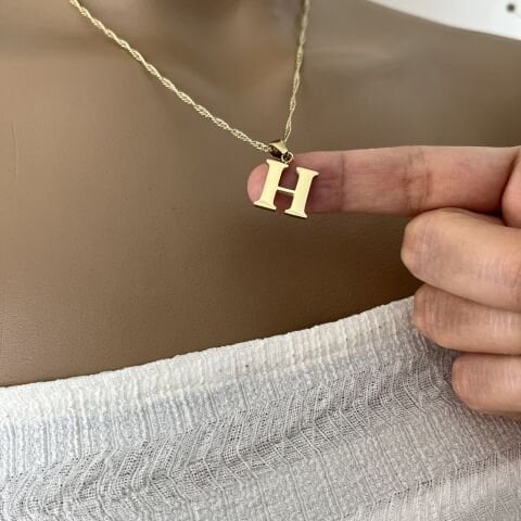 XUPING TAŞSIZ HARF KOLYE (H) 14 AYAR GÖRÜNÜMLÜ