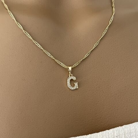 XUPING TAŞLI HARF KOLYE (G) 14 AYAR GÖRÜNÜMLÜ