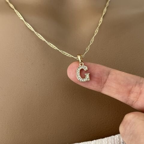 XUPING TAŞLI HARF KOLYE (G) 14 AYAR GÖRÜNÜMLÜ