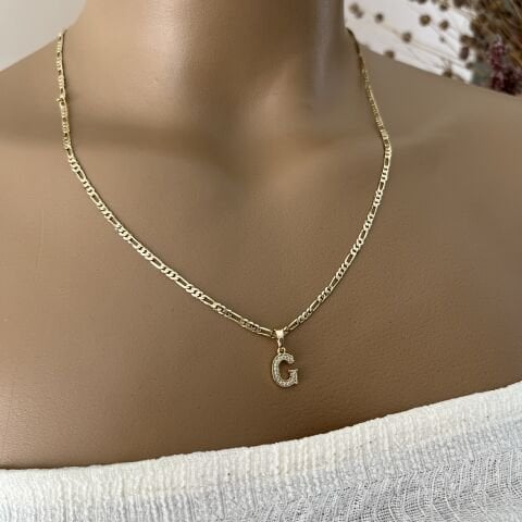 XUPING TAŞLI HARF KOLYE (G) 14 AYAR GÖRÜNÜMLÜ