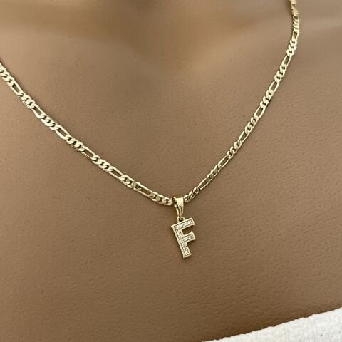 XUPING TAŞLI HARF KOLYE (F) 14 AYAR GÖRÜNÜMLÜ