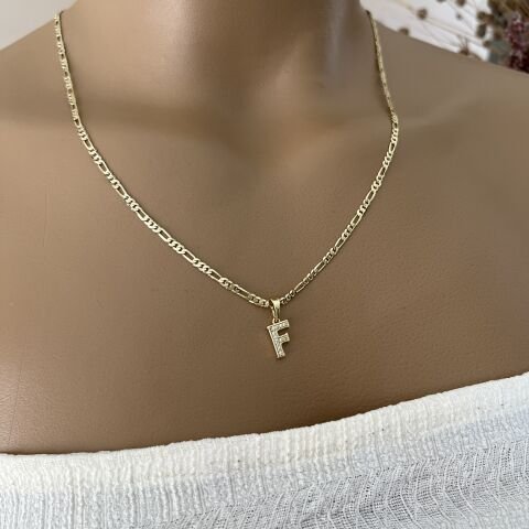 XUPING TAŞLI HARF KOLYE (F) 14 AYAR GÖRÜNÜMLÜ