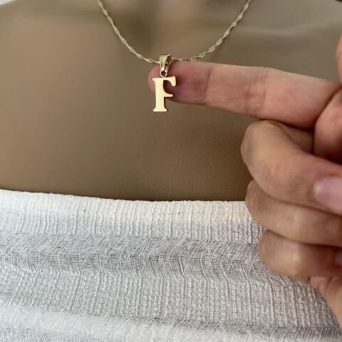 XUPING TAŞSIZ HARF KOLYE (F) 14 AYAR GÖRÜNÜMLÜ