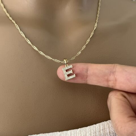 XUPING TAŞLI HARF KOLYE (E) 14 AYAR GÖRÜNÜMLÜ