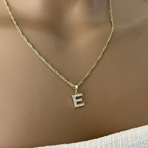 XUPING TAŞLI HARF KOLYE (E) 14 AYAR GÖRÜNÜMLÜ