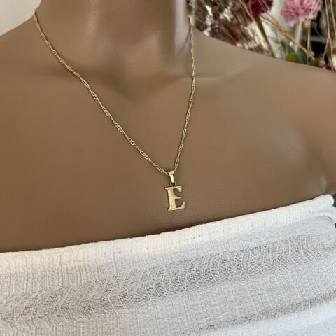 XUPING TAŞSIZ HARF KOLYE (E) 14 AYAR GÖRÜNÜMLÜ