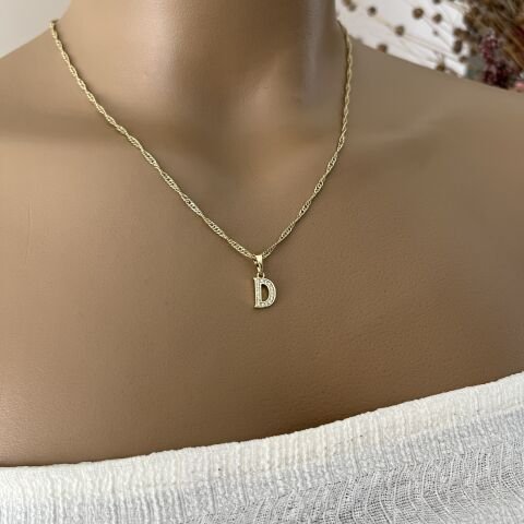 XUPING TAŞLI HARF KOLYE (D) 14 AYAR GÖRÜNÜMLÜ