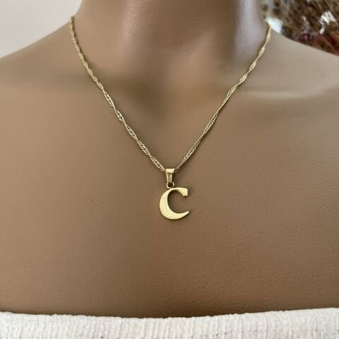 XUPING TAŞSIZ HARF KOLYE (C)14 AYAR GÖRÜNÜMLÜ