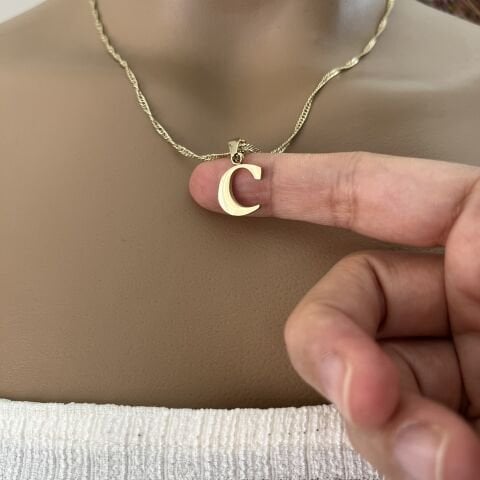 XUPING TAŞSIZ HARF KOLYE (C)14 AYAR GÖRÜNÜMLÜ