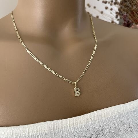 XUPING TAŞLI HARF KOLYE (B) 14 AYAR GÖRÜNÜMLÜ