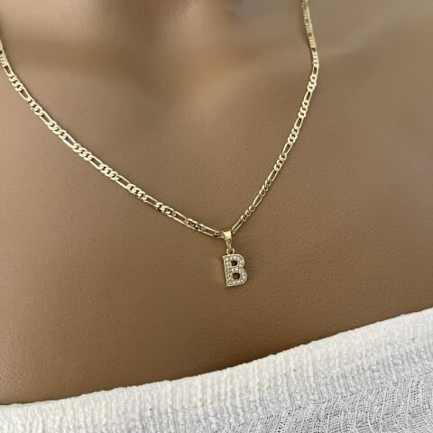 XUPING TAŞLI HARF KOLYE (B) 14 AYAR GÖRÜNÜMLÜ