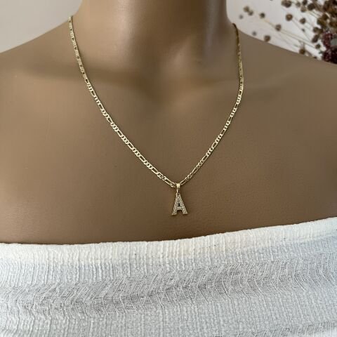 XUPING TAŞLI HARF KOLYE (A) 14 AYAR GÖRÜNÜMLÜ