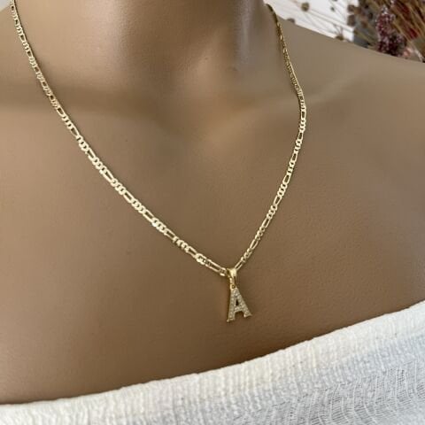 XUPING TAŞLI HARF KOLYE (A) 14 AYAR GÖRÜNÜMLÜ