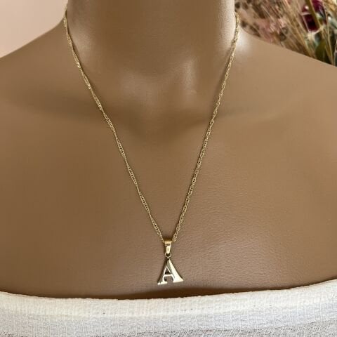 XUPING TAŞSIZ HARF KOLYE (A)14 AYAR GÖRÜNÜMLÜ