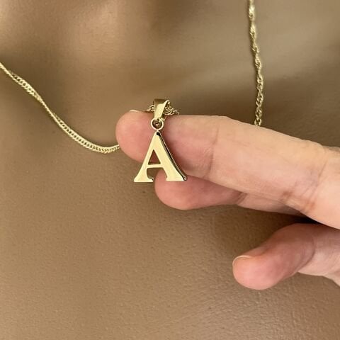 XUPING TAŞSIZ HARF KOLYE (A)14 AYAR GÖRÜNÜMLÜ