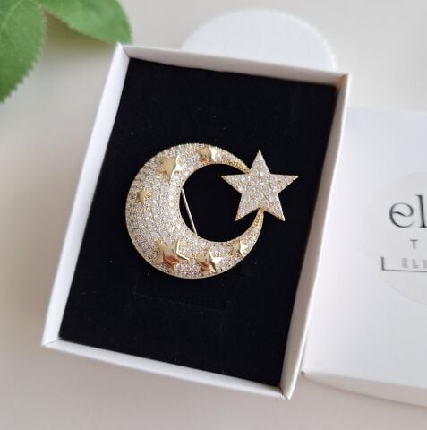 GOLD RENK AY-YILDIZ BROŞ