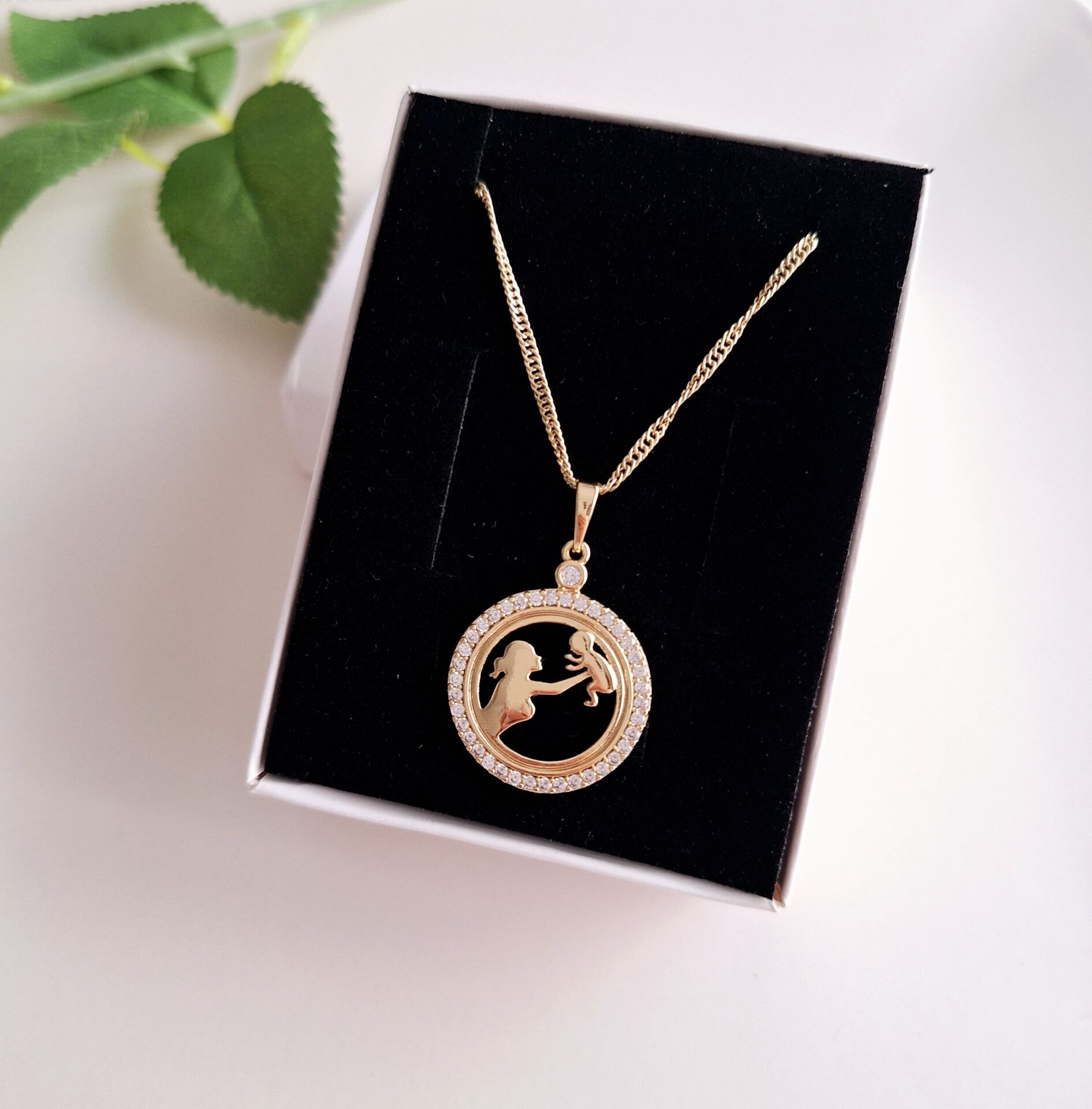 ANNE-BEBEK KOLYESİ 14 K ALTIN RENGİ 45 CM