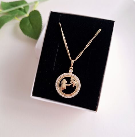 ANNE-BEBEK KOLYESİ 14 K ALTIN RENGİ 45 CM