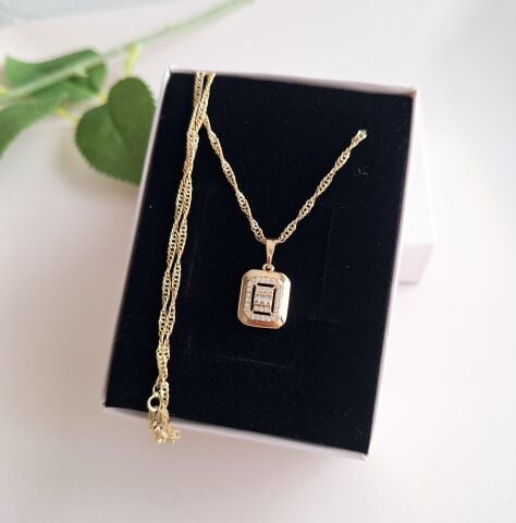 BAGET TAŞLI XUPİNG KOLYE 14 K ALTIN RENGİ